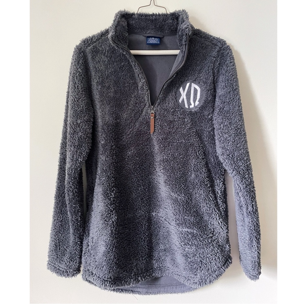 Chi Omega Gray Fleece Quarter-Zip Pullover